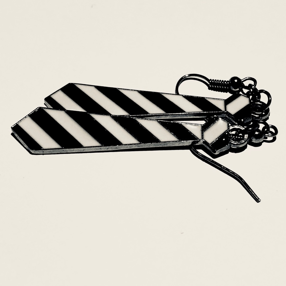 3/$15 All Tied Up Black & White Necktie Earrings
